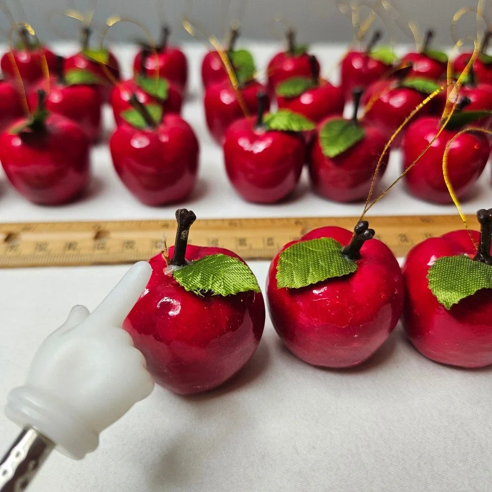 Vtg Style Red Apple Christmas‎ Ornaments Set of 35 Glossy Fruit Decorations READ